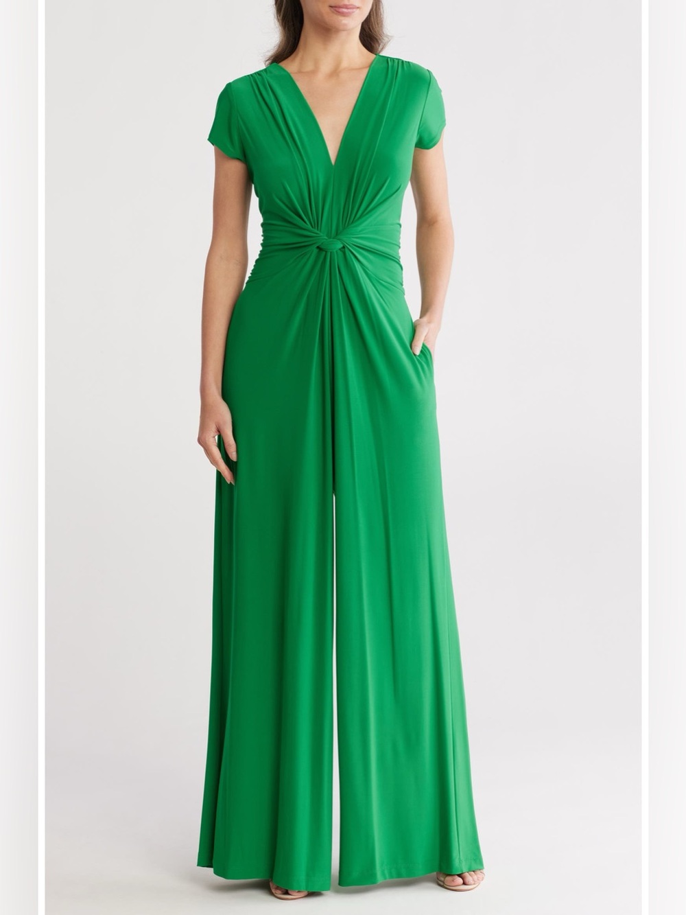 Green Knot-Front Wide-Leg Jumpsuit